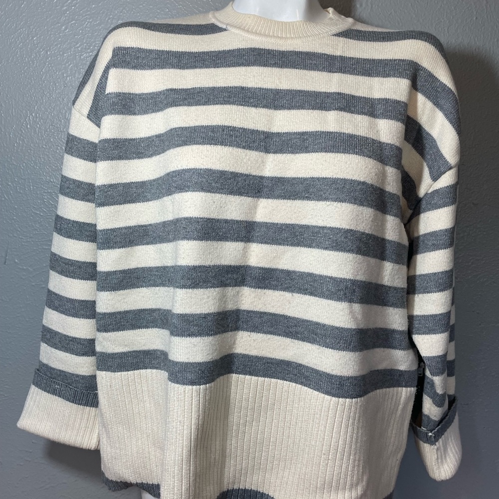 Zara Gray and Cream Striped Sweater